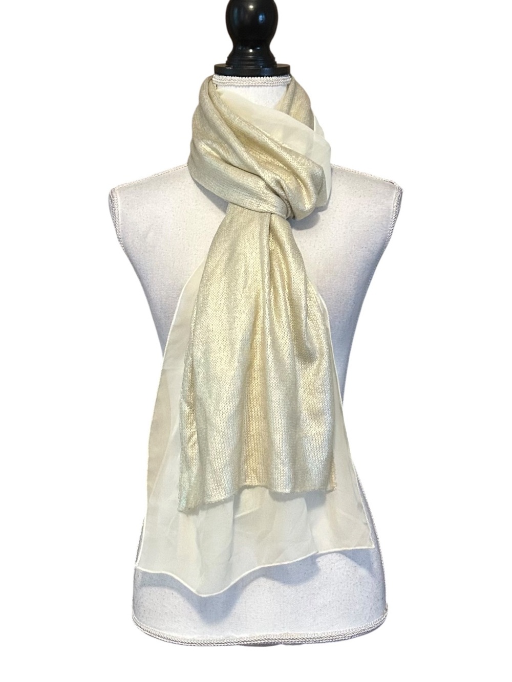 NWT EXPRESS Chiffon Satin Two Tone Reversible Neck Scarf Cream One Size